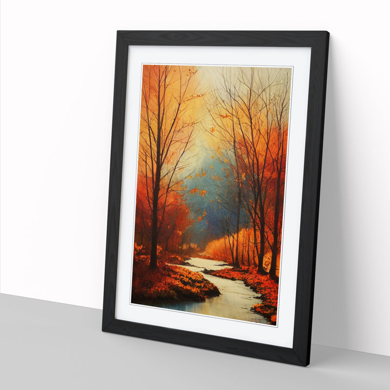 Watercolour Autumn Landscape Vol.2 - Picture Frame Print, 34cm H x 25cm W x 2cm D, Walnut