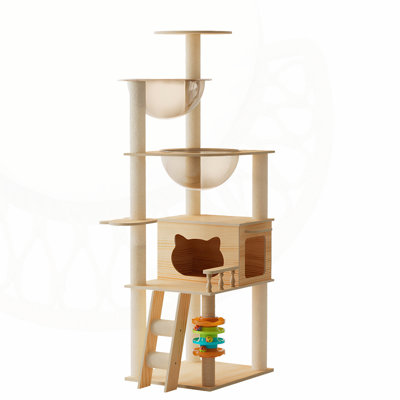 59-Inch Modern Cat Tower with Sisal Scratching Posts, Top Perch, and Acrylic Hammock for Cats of All Sizes.