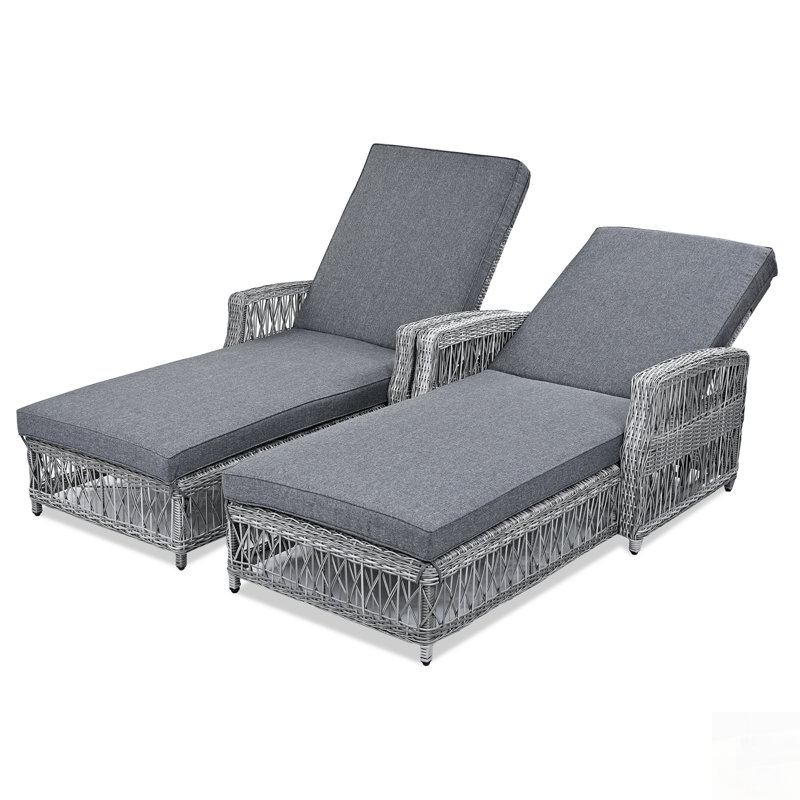 Long Reclining Chaise, Outdoor Wicker Lounge With Armrests, Patio Adjustable Recliner, Soft Removable Cushions, All-Weather Rattan Poolside & Garden Furniture