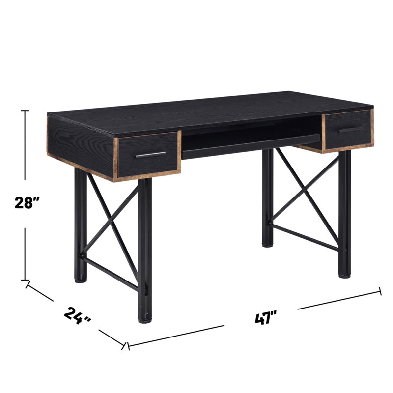 Rectangular Computer Desk With 2 Drawers, Black
