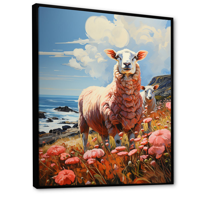 «Philip Coastston Pink Lamb» sur toile, H 32 po x l 24 po x P 1 po, Cadre flottant noir