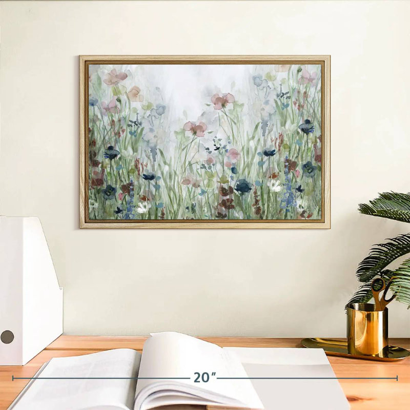 Champs de fleurs sauvages, Cadre flottant en bois naturel, 13 po x 9 po