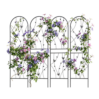 Outdoor Metal Garden Trellises – Freestanding Arch Garden Trellis for Climbing Plants, Set of 4