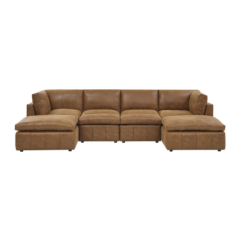 Canapé modulaire de coin avec repose-pieds de 128 po de largeur, Brun-roux