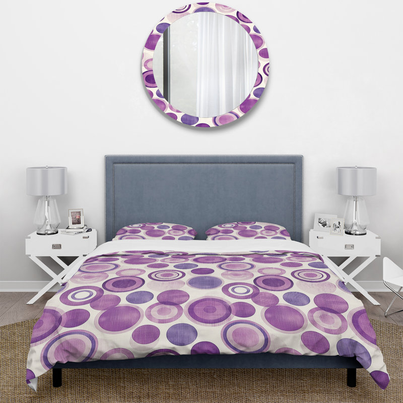 Ensemble de housse de couette mauve Midcentury Retro Circles I - Midcentury, Housse de couette très grand + 2 taies décorativ