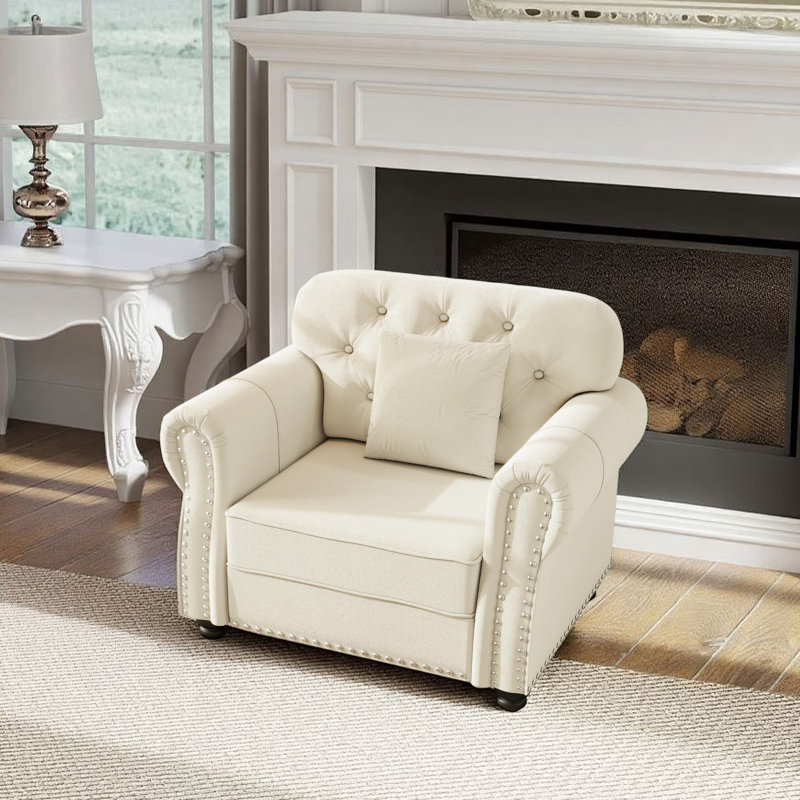 Canapé Chesterfield 41,3 po Mid-Century, Beige