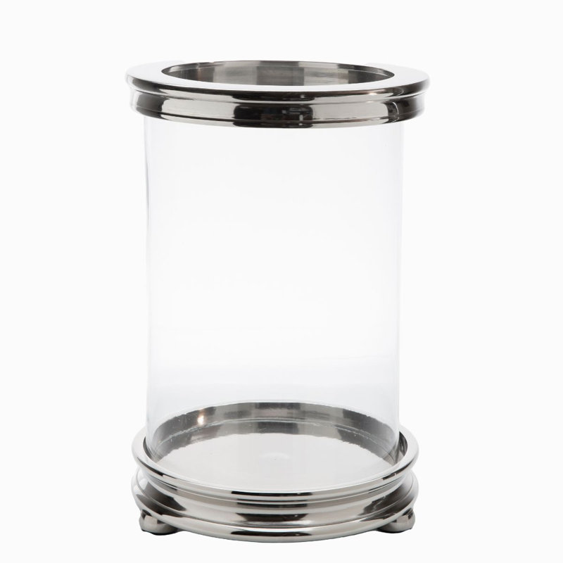 Nickel Cylinder Hurricane, 13.5" H x 9" W x 9" D, Silver