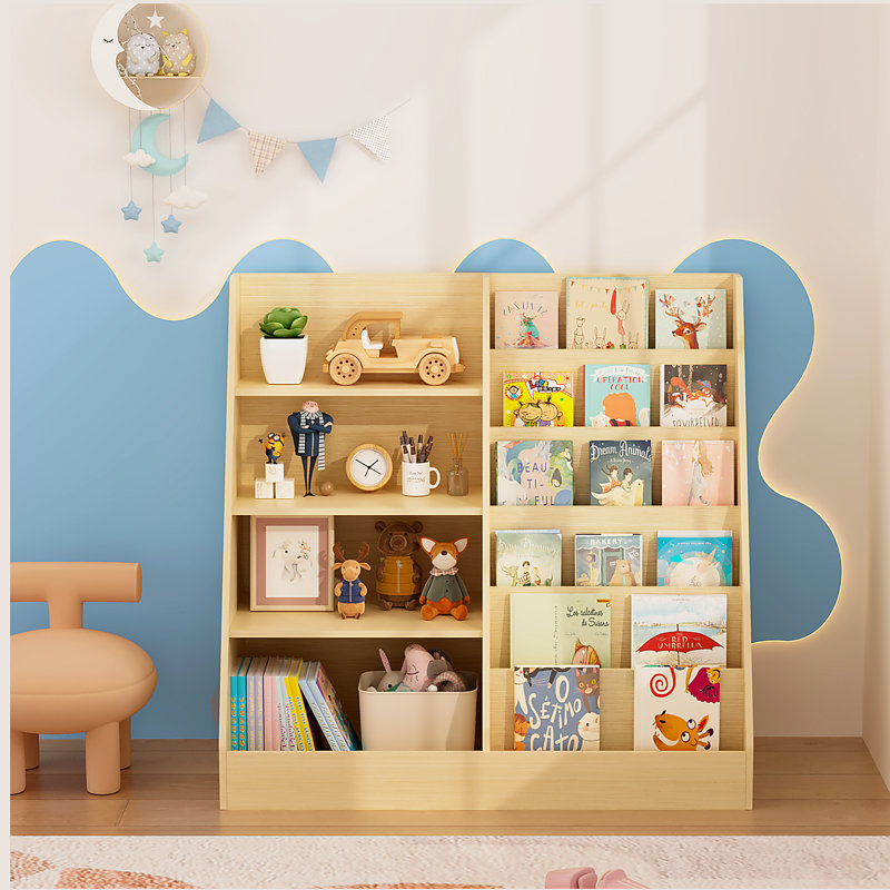 Bibliothèque pour enfants et organisateur de rangement pour jouets, étagère à livres en bois pour enfants avec support pour bibliothèque