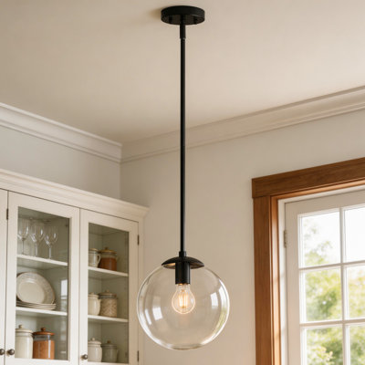 1 - Light Single Globe Schoolhouse Pendant Kitchen Island Pendant with 9.84" Glass Shade
