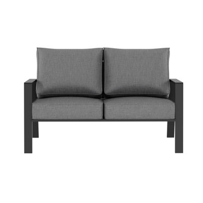 Modern All Weather Aluminum Outdoor Patio Loveseat with Oversized Armrests and Extra Thick Cushions