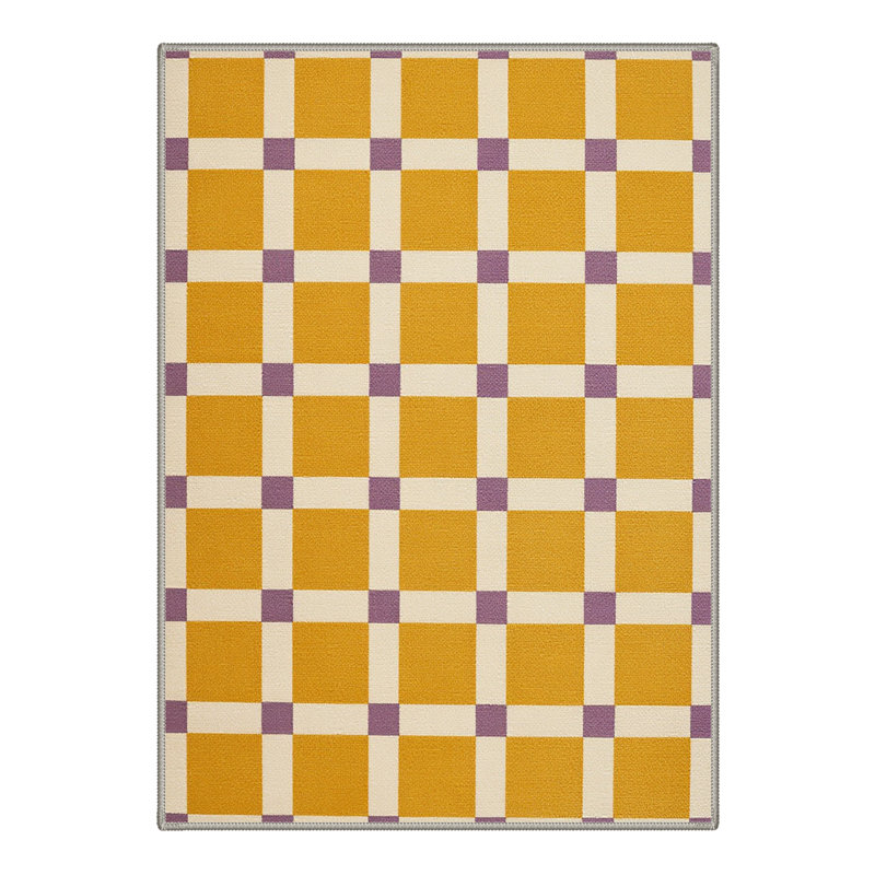 Calmo Modern Checkerboard Machine Washable Yellow / Beige / Purple Indoor Area Rug with Non-Slip Backing, Rectangle 6' x 9'