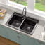 Évier de cuisine en granite 33 po x l 22 po à cuve double encastrée 50/50