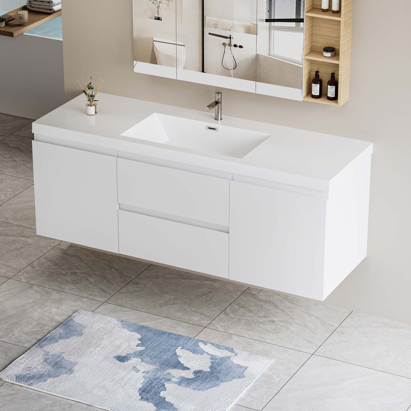 Floating Bathroom Vanity With Single Sink, White