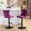 Tabourets de bar pivotants en velours à hauteur réglable de 25 à 33 pouces, base de 17,7 pouces, tabourets de bar rembourrés modernes avec dossier capitonné et confortable pour la maison et l'îlot de cuisine, mauve, ensemble de 2
