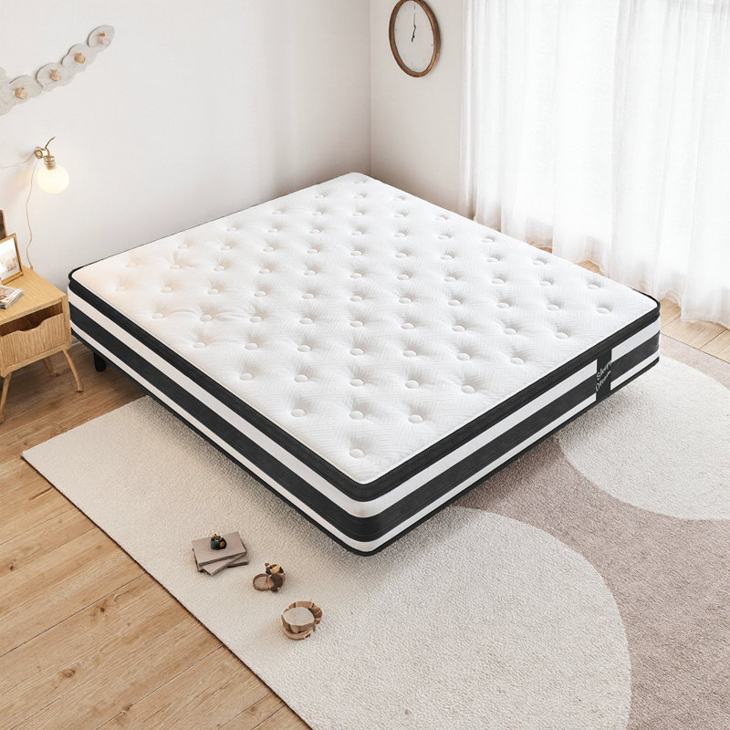 Matelas hybride de 12 pouces avec mousse à mémoire de forme respirante et ressorts ensachés | Certifié Oeko-Tex 100 | Isolation de mouvement et soulagement de la pression