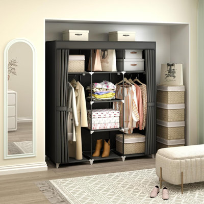 Portable Closet Wardrobe, 51-Inch Clothes Organizer With 2 Hanging Rods And 8 Shelves, Non-Woven Fabric Cover, Medium Capacity Storage For Bedroom And