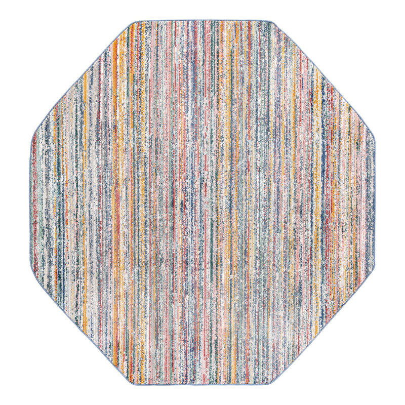 Hulsey Striped Indoor Rug, Octagon 7'3" x 7'3", Multi