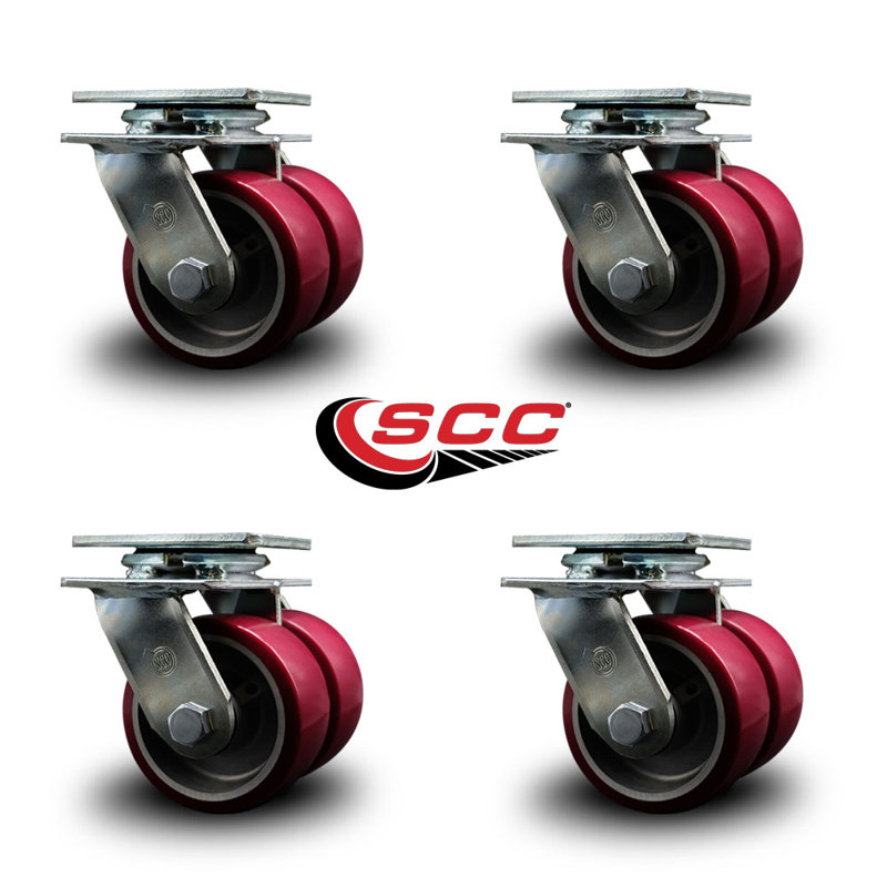 Ensemble de roulettes pivotantes doubles en poly sur roues en aluminium de 4 pouces avec roulements SCC
