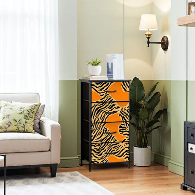 Commode pour commode de chambre à coucher pour garde-robe de chambre à coucher à motif tigré noir et orange à rayures abstraites et commodes