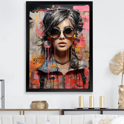 Pink Grunge Woman In Collage I - Woman Pop Art Wall Art