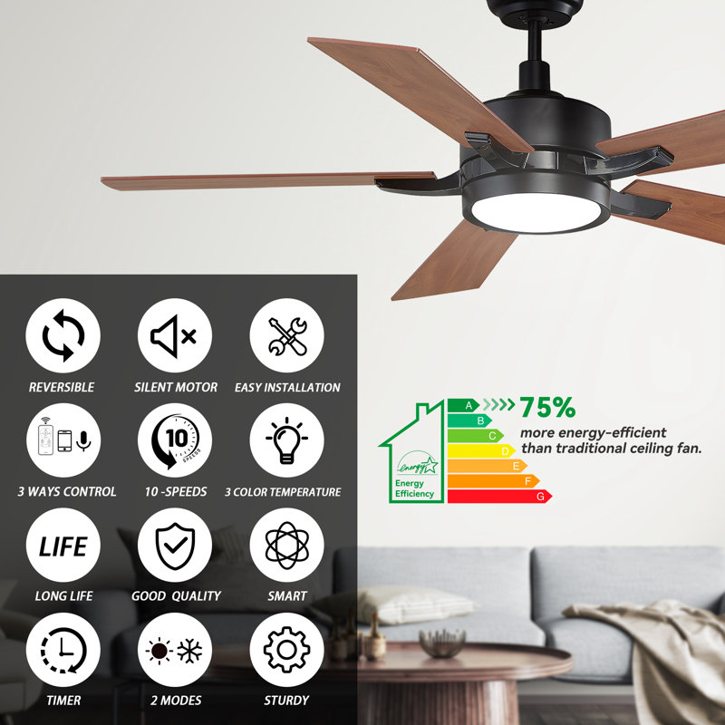 56'' Apex 5 Blades LED Smart Ceiling Fan With Remote Control and Light Kit