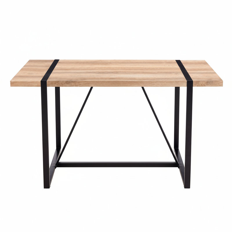 Table de salle à manger industrielle de 55 po pour 4 à 6 personnes, plateau en bois d'ingénierie épais avec pieds en métal noir, table de cuisine et de salon rectangulaire