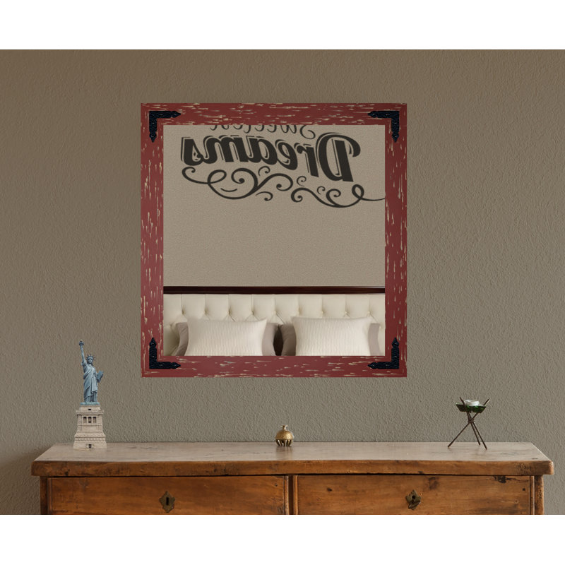 Karp Solid Wood Flat Wall Mirror, Brick Red, 39" x 39"