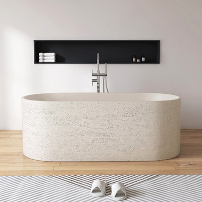 Baignoire autoportante 63 po x 29 po à surface solide en résine de pierre