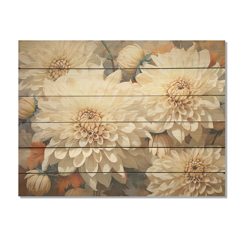 Minimalisme, Chrysanthèmes, collage floral blanc, H 10 po x l 20 po