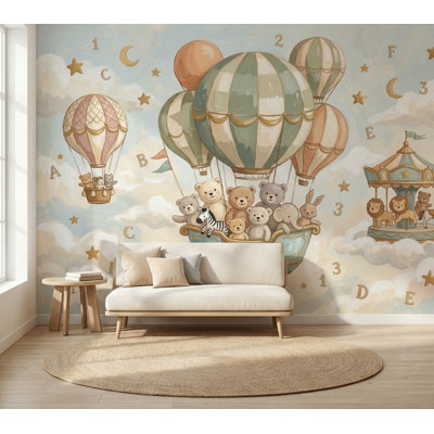 Papier peint vert discret nuages beiges nuages beige
