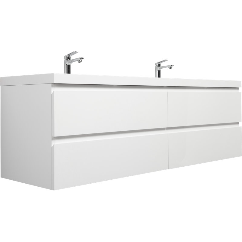 Meuble-lavabo en bois flottant peu encombrant avec lavabo en résine brillant pour salle de bain moderne