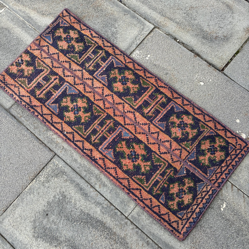 Vintage Handmade Turkish Runner Rug with Floral Pattern for Boho Hallway Decor