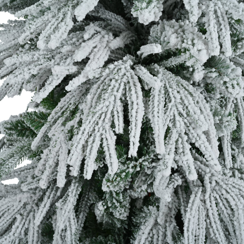 Arbre de Noël enneigé en épinette pré-éclairé, arbre de Noël articulé artificiel avec lumières DEL multicolores, 8 modes de clignotement et 1389 pointes de branches de neige, décoration de bureau de vacances