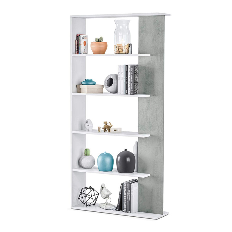Bookcase Columbia, Double-Sided Bookcase With 5 Shelves, Divider Shelf, 90X25H180 Cm, White/Grey