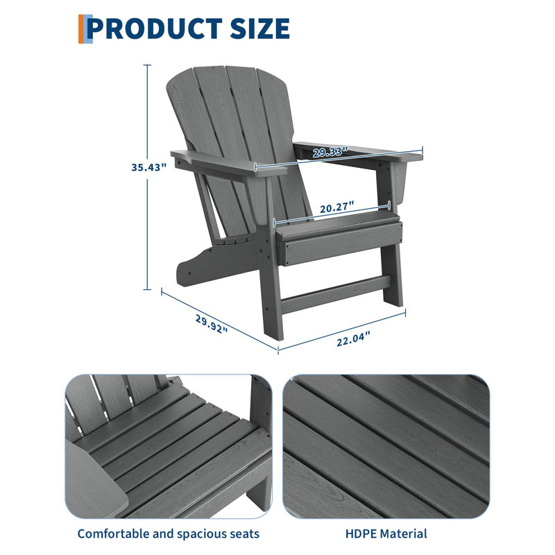 Set of 2 Oversized HDPE Adirondack Patio Chairs – 380 lbs Capacity, Weather-Resistant Poly Lumber with Wood Grain Texture for Deck, Pool & Garden