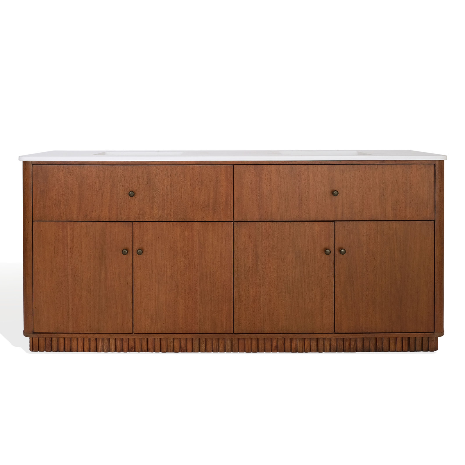 Duncan Oak Carved Plinth Bathroom Vanity with Quartz Top, 72"