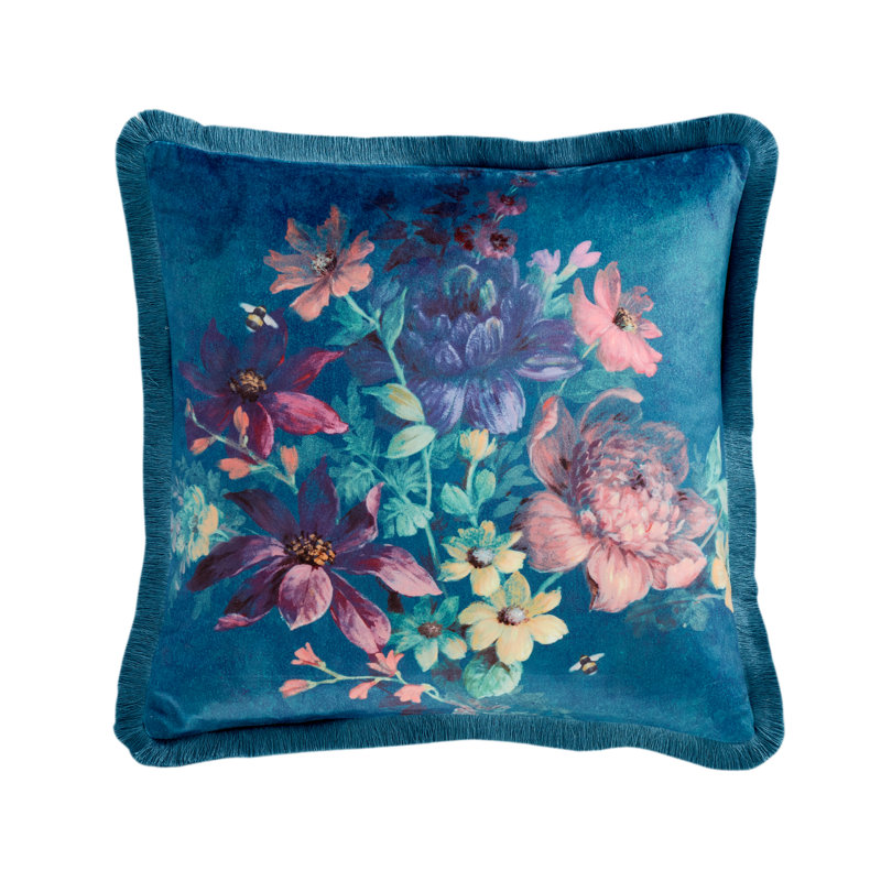 Floral Teal/Pink/Purple Square Throw, Cushion Cover Only - No Insert