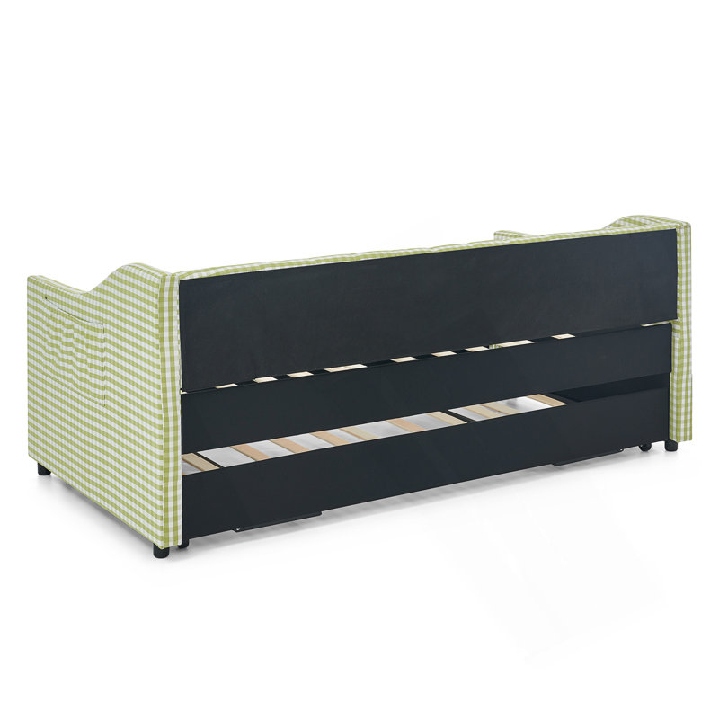 Lit de jour convertible rembourré avec lit gigogne et rangement, Lit simple, Vert
