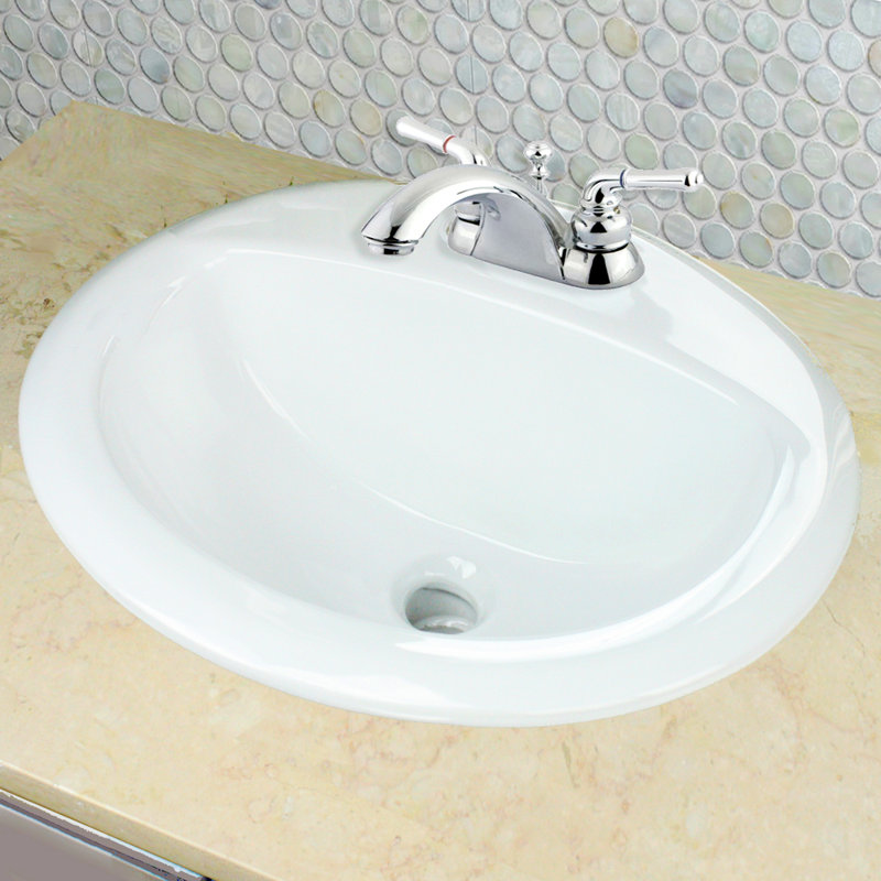 Nantucket Sinks Great Point 17.25'' White Vitreous China Oval Bathroom Sink with Overflow, Centerset Faucet