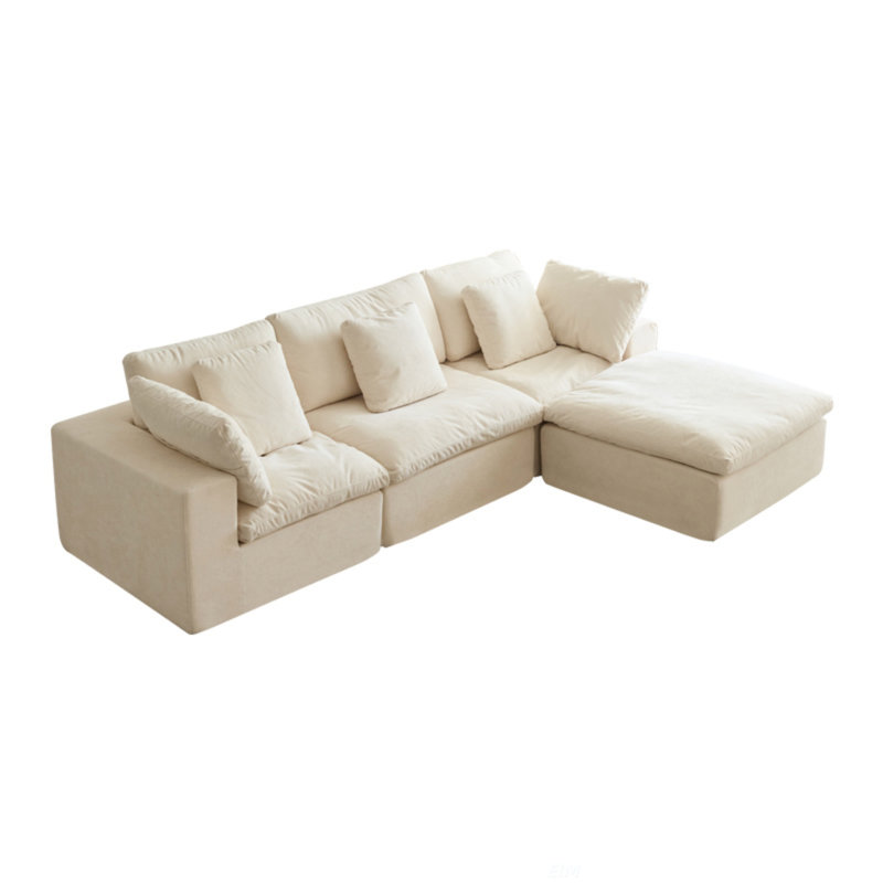 Cloud Modular Sectional Sofa, Oversized Deep Seat Cushion Couch Set, Corduroy L Shaped With Ottoman, Beige