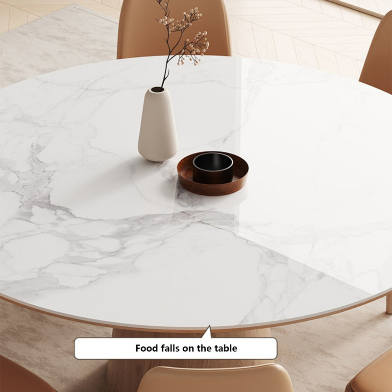 Table de salle à manger ronde moderne avec plateau en pierre brillant, H 29,5 po x L 59,1 po x l 59,1 po