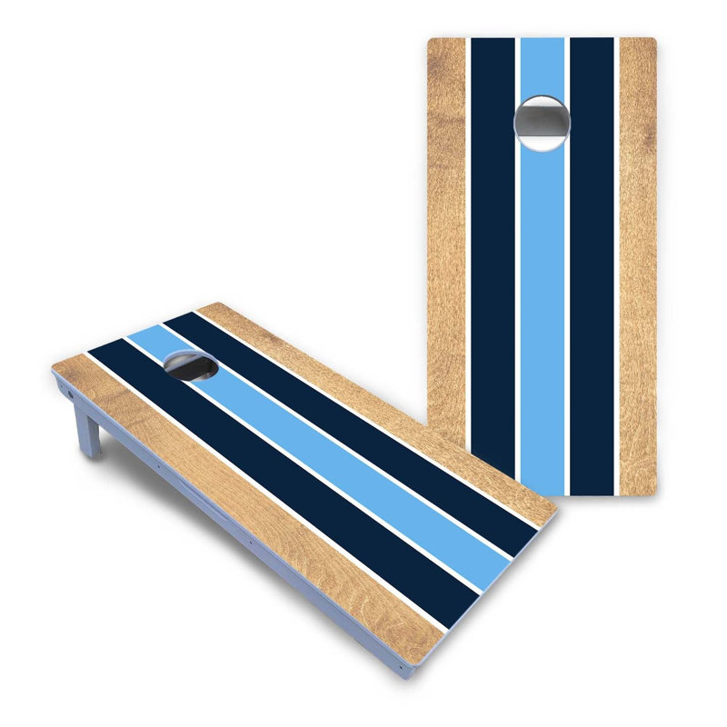 Ensemble de jeu de cornhole en tissu rayé bleu marine et blanc toutes saisons, Ajouter un étui de transport