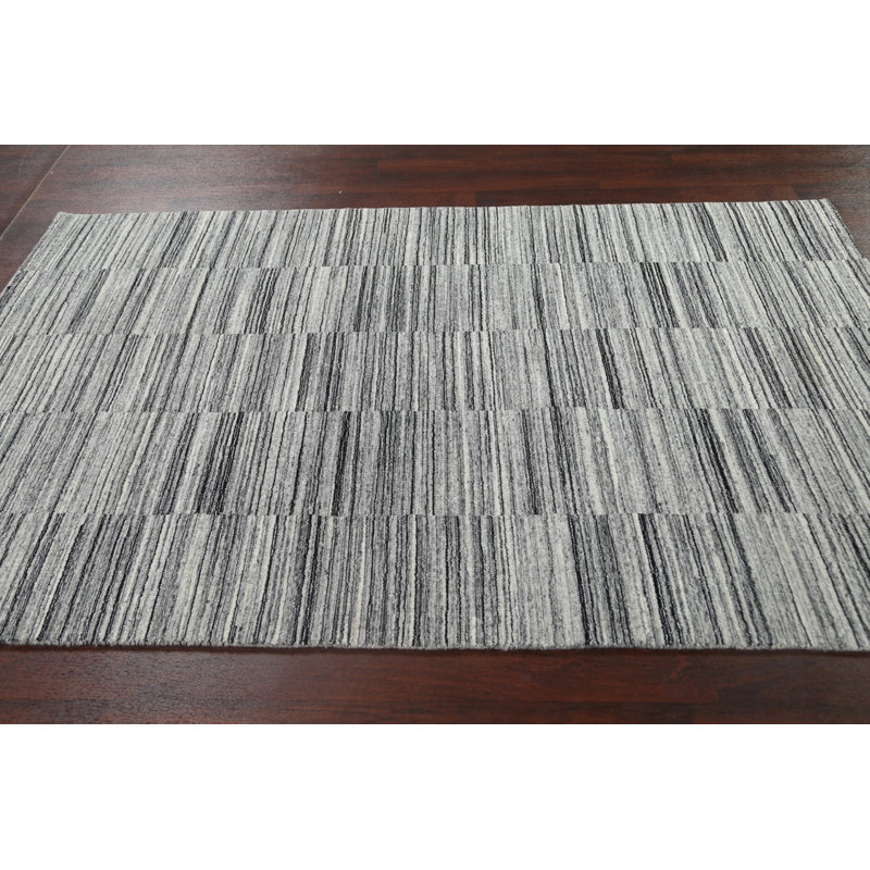 Tapis en laine à carreaux contemporain noué à la main 5 x 8 po