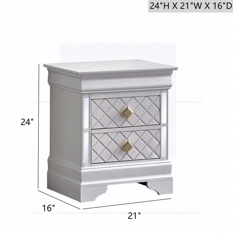 Table de chevet pour chambre à coucher Finition blanc perle, Blanc