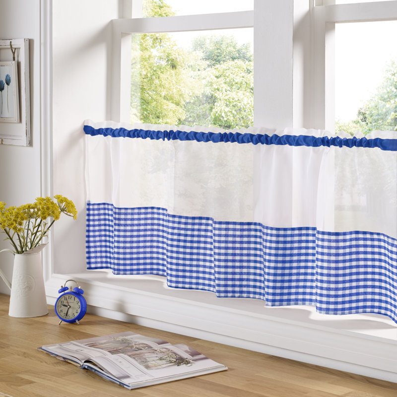Rosas Gingham Slot Top Sheer Voile Panel, 149cm Width x 45cm Drop, Blue