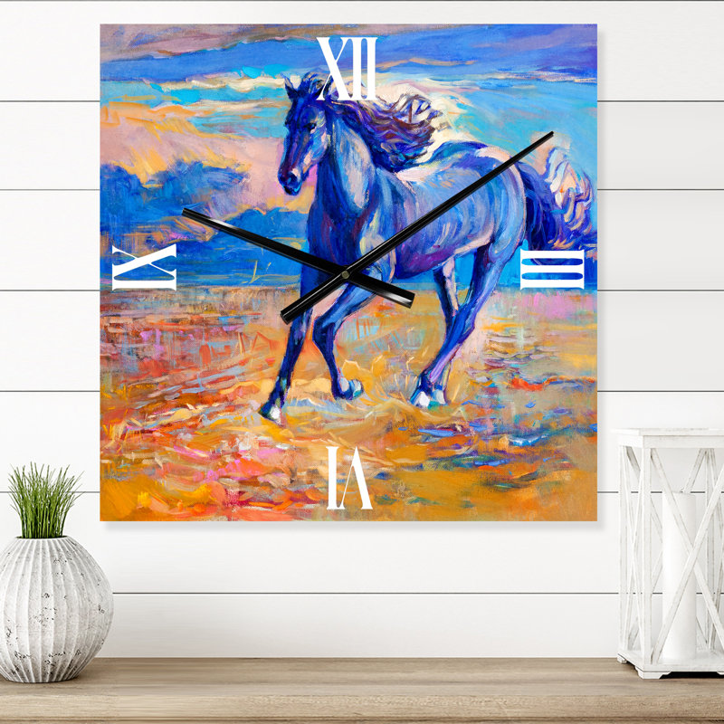 Horloge murale cheval au galop au-dessus de la prairie, Petit