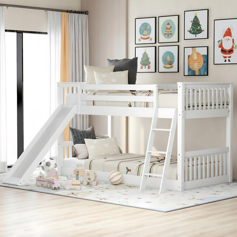 Multi-Size Bunk Bed (Twin-Over-Twin / Full-Over-Full) - Sturdy Pine Wood & Mdf Construction With Interchangeable Slide & Ladder Placement, Available In White & Gray