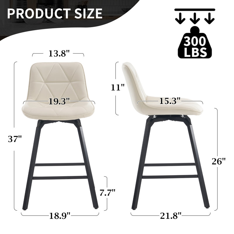Tabouret de comptoir pivotant 26 po, Blanc, 4
