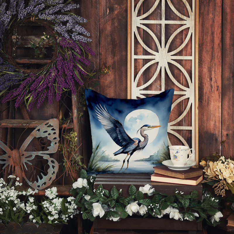 Blue Heron Under the Moonlight Throw Pillow, Square 14"