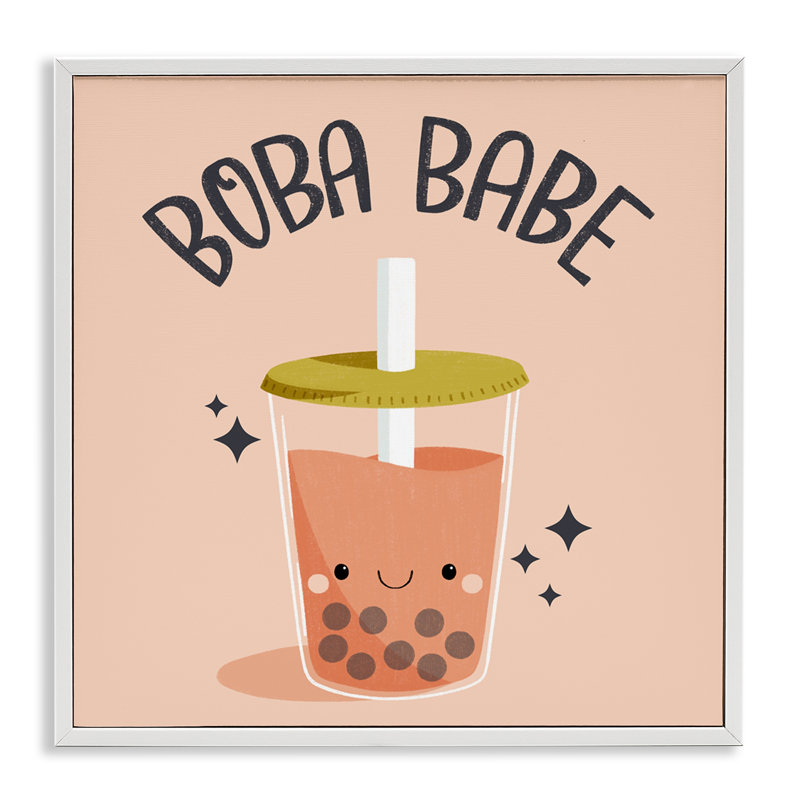 Giclée encadrée Boba Babe, thé par Sarah Hickman, H 17 po x l 17 po, Estampe numérique encadrée blanc bord de mer